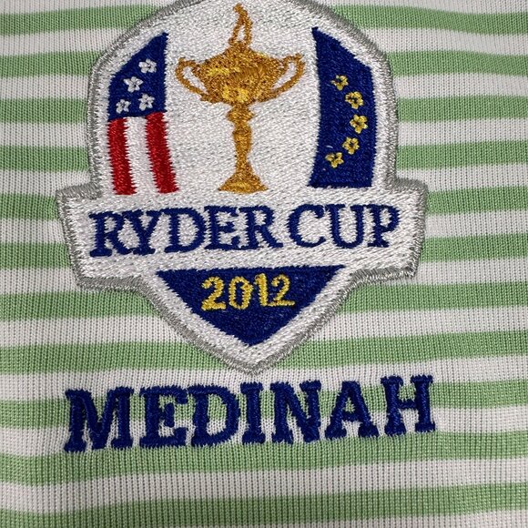 Cutter & Buck Mens Ryder Cup 2012 Medinah Polo Shirt SIze L Green Striped - Picture 4 of 7